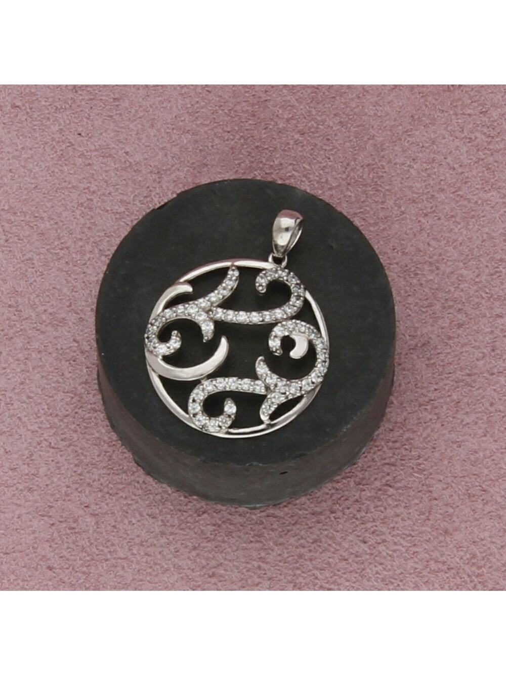 sterling silver clear cz scroll pendant